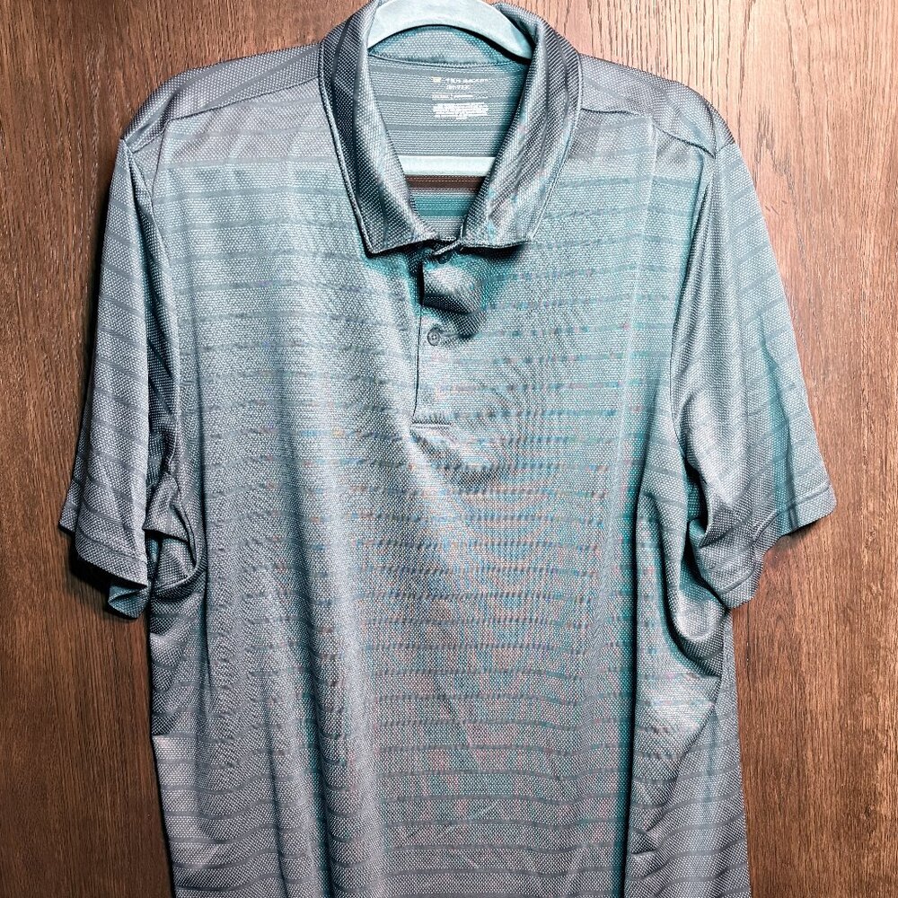 Tek Gear Men’s XXLT Gray Striped Golf Polo Performance Shirt